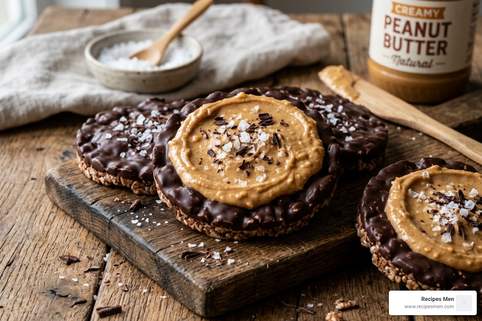 chocolate-dipped rice cakes with sea salt and peanut butter - rice cakes peanut butter