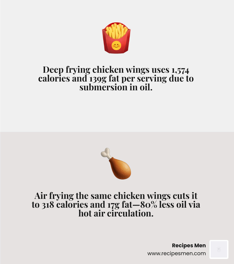 How air frying reduces fat and calories compared to deep frying infographic - air fryer recipes for weight loss infographic