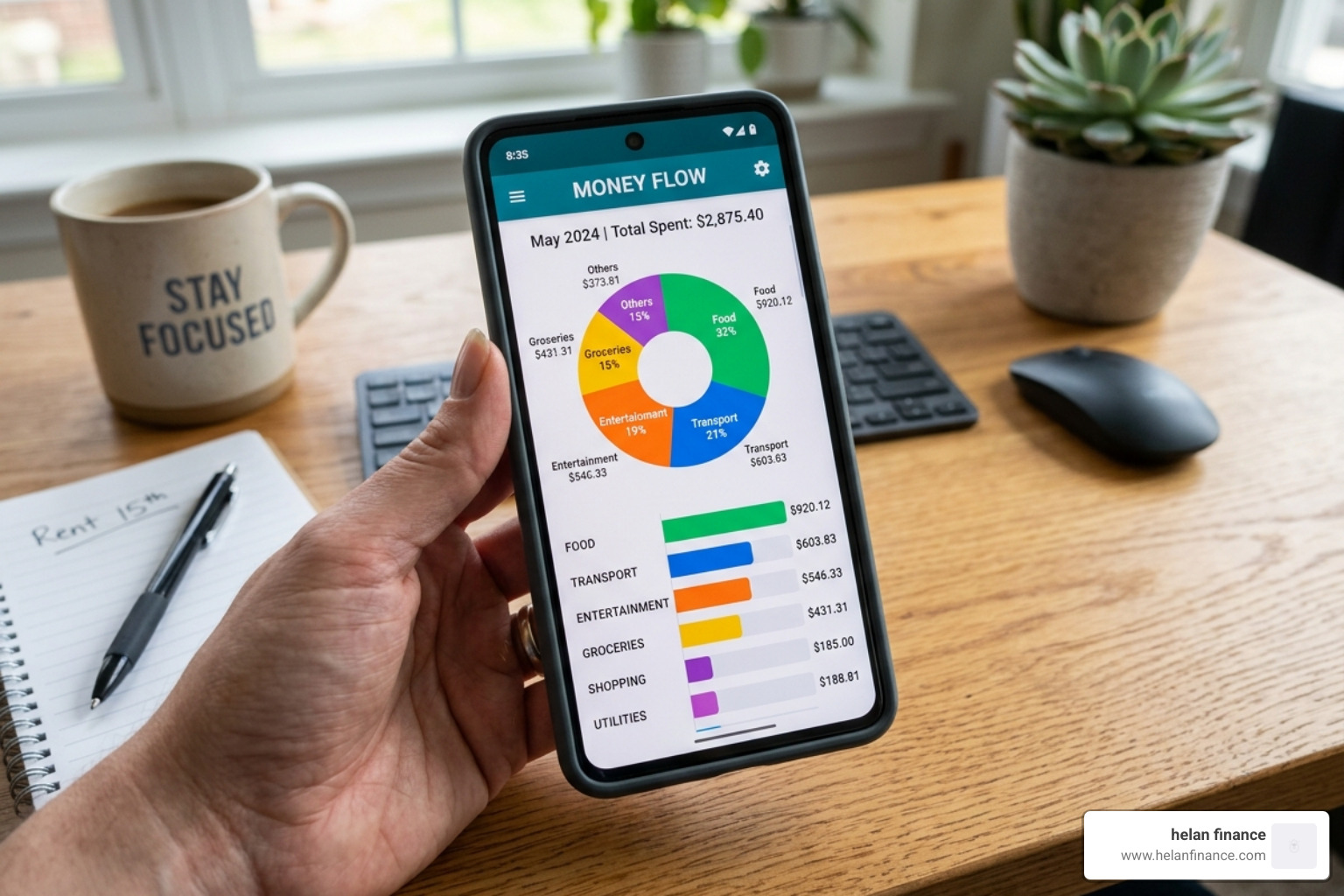 A digital spending tracker showing categorized expenses - mindful spending habits