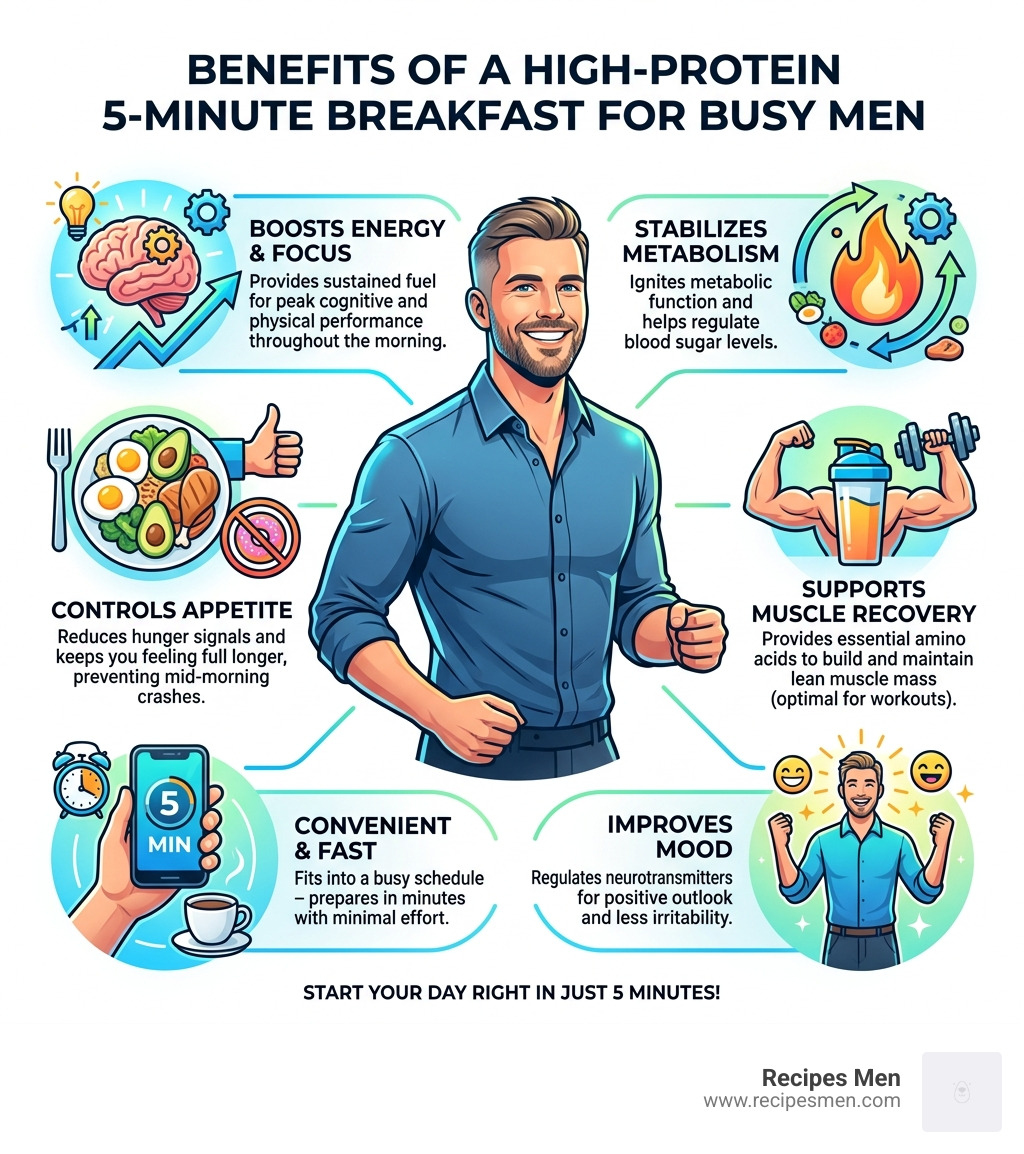 Benefits of a high-protein 5-minute breakfast for busy men infographic - 5 minute breakfast infographic 