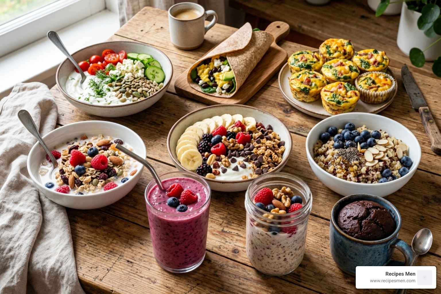 A varied spread of quick 5-minute breakfast options - 5 minute breakfast