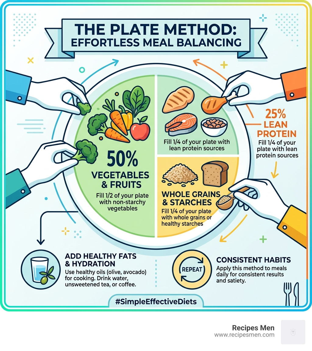 Infographic explaining the Plate Method for effortless meal balancing - simple effective diet plans infographic 