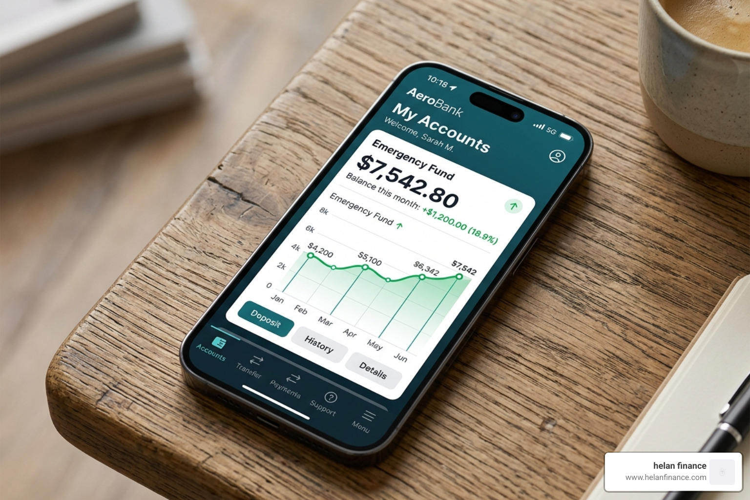 digital bank interface showing a growing emergency fund - simplified income planning guide