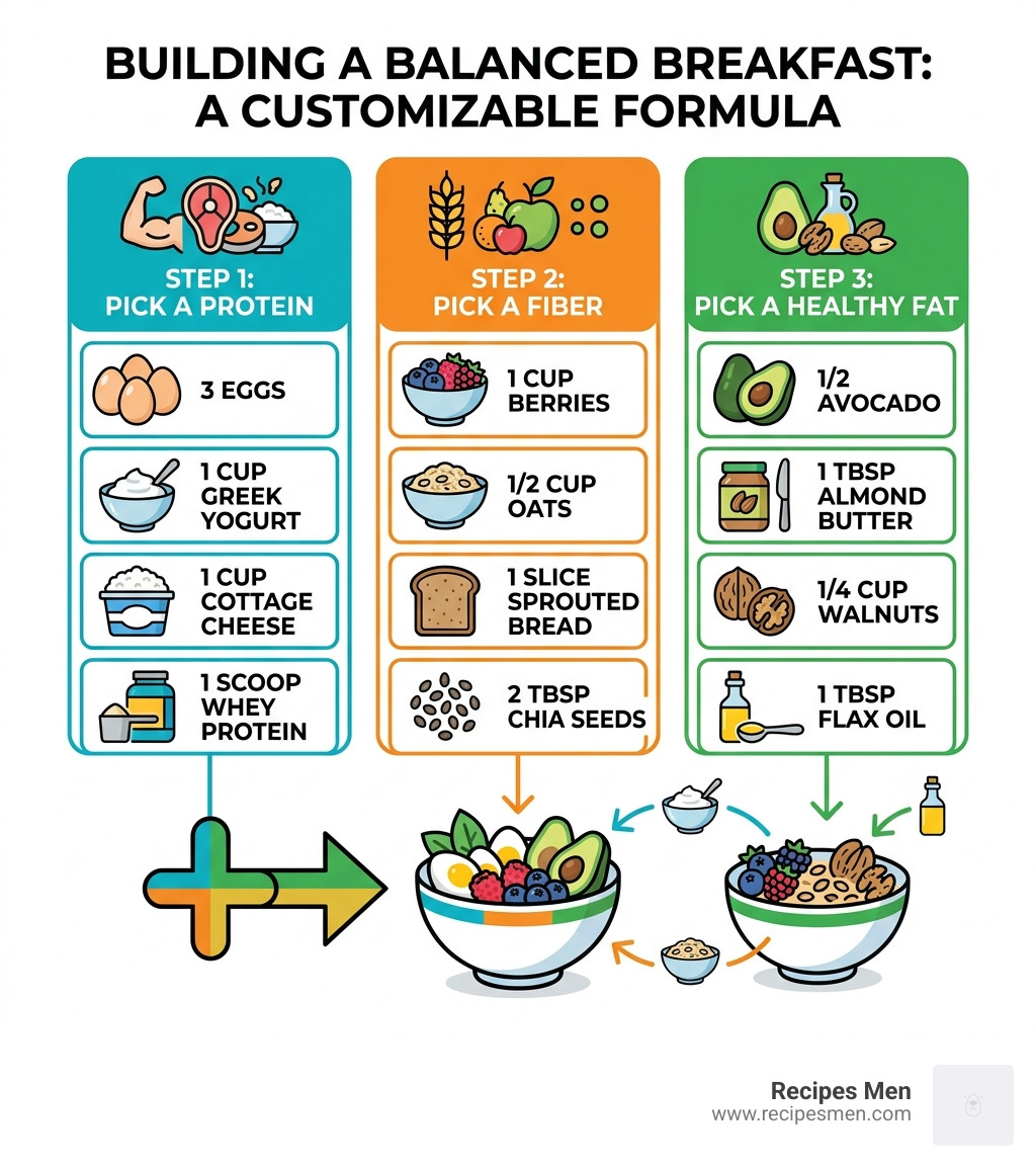 infographic showing how to build a balanced breakfast - healthy breakfast ideas for men infographic 