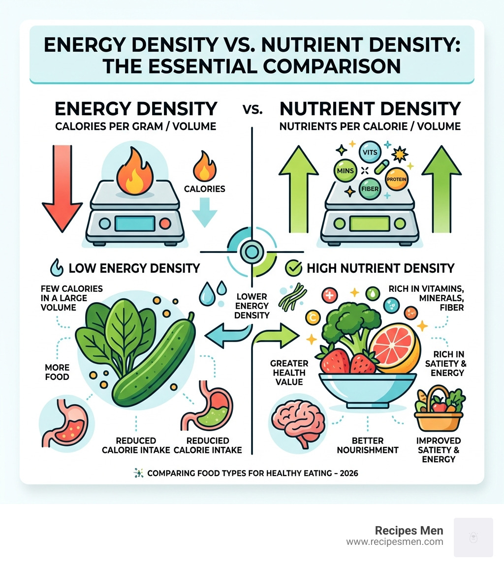 infographic comparing energy density vs nutrient density in low-calorie foods - food with very low calories infographic 