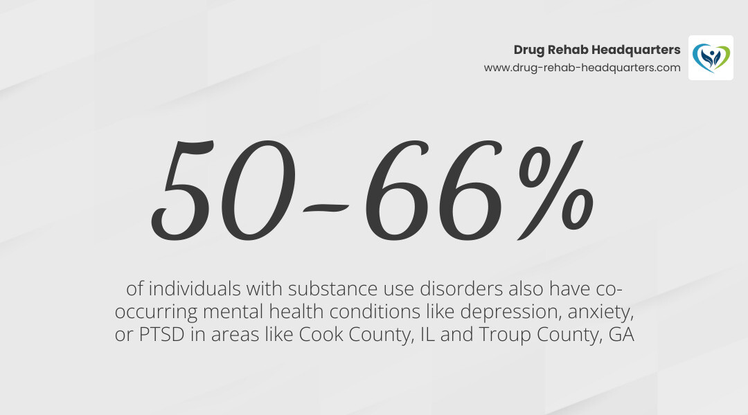 Infographic showing addiction recovery stats in Cook County IL and Troup County GA - la grange outpatient rehab infographic