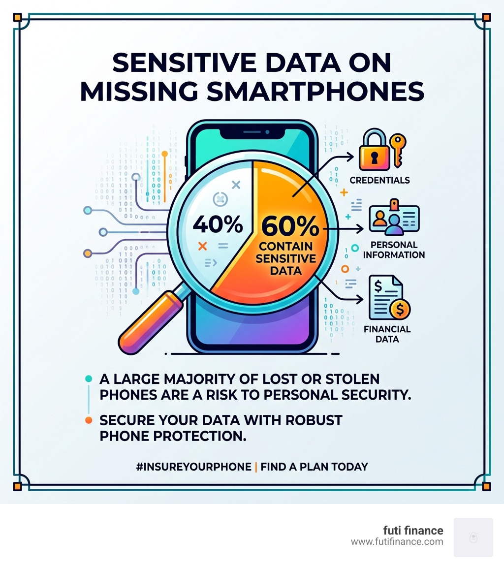 infographic showing that 60 percent of missing smartphones contain sensitive data - insure your phone infographic 