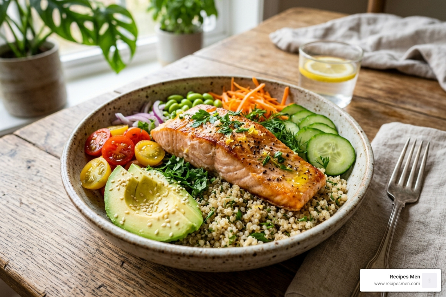 healthy salmon and quinoa grain bowl - Superfoods mental health