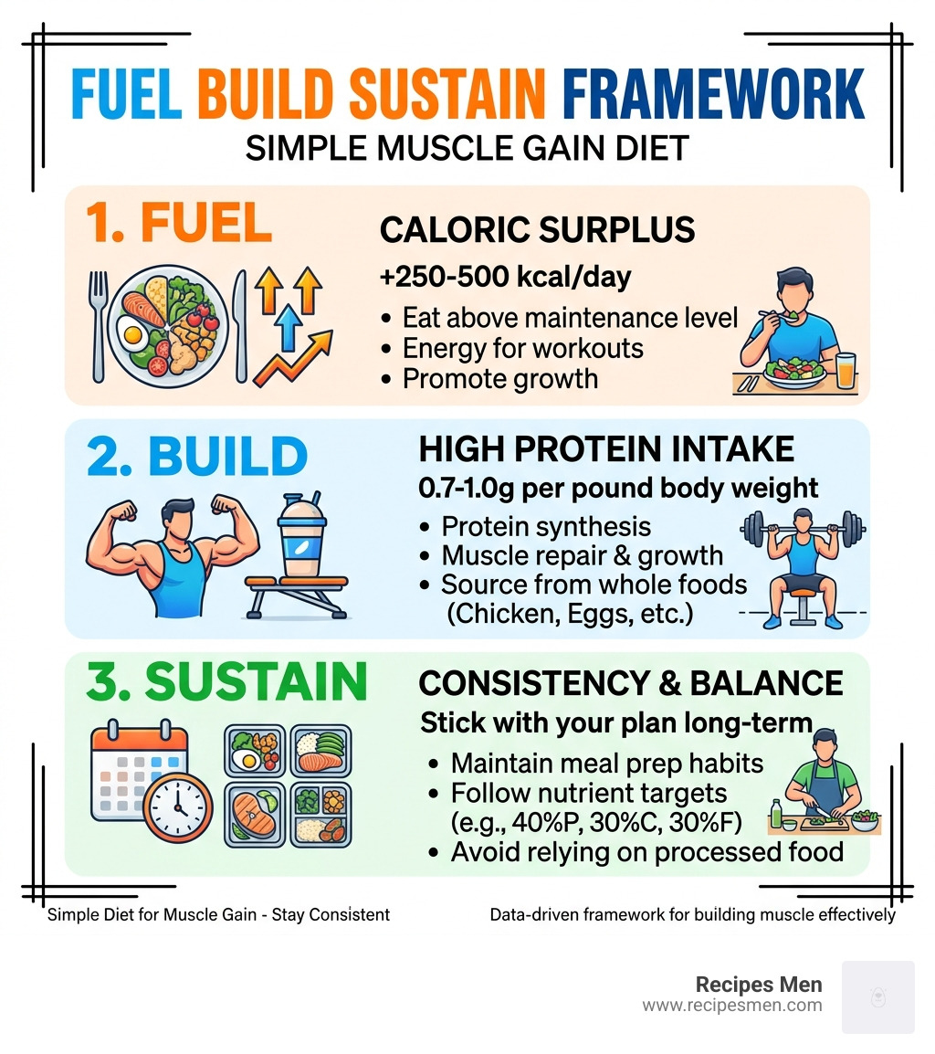Fuel Build Sustain framework infographic for simple muscle gain diet - simple diet for muscle gain infographic 
