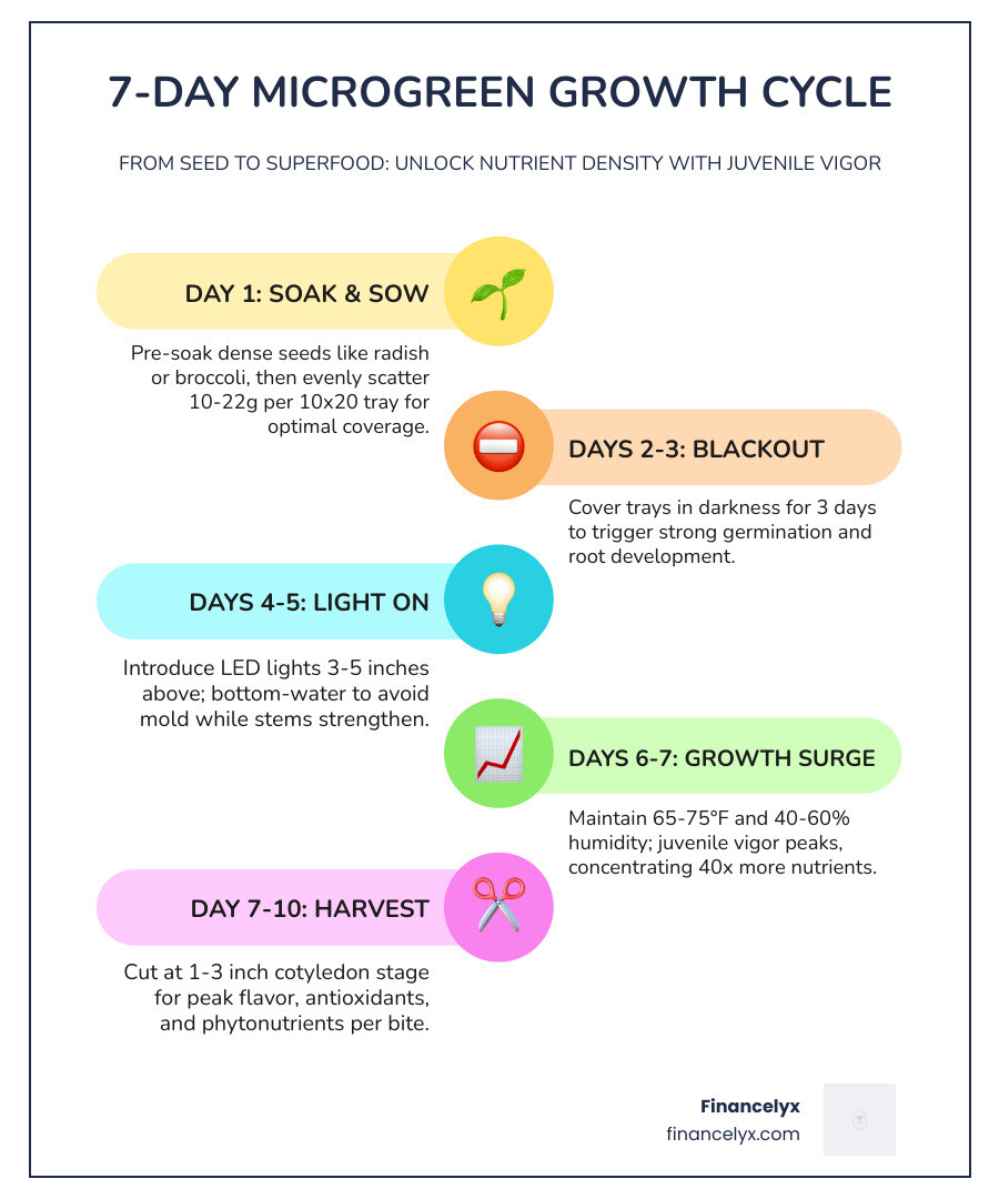 7-day microgreen growth cycle from seed to superfood with nutrient density and juvenile vigor overview - expert tips growing