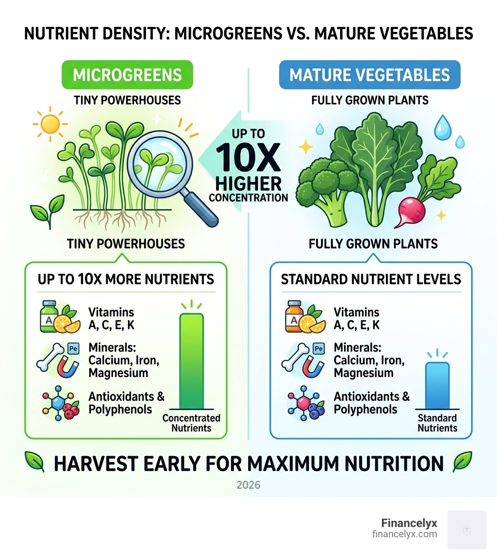 Stat showing microgreens contain up to 10x more nutrients than mature vegetables - microgreen harvesting tips home