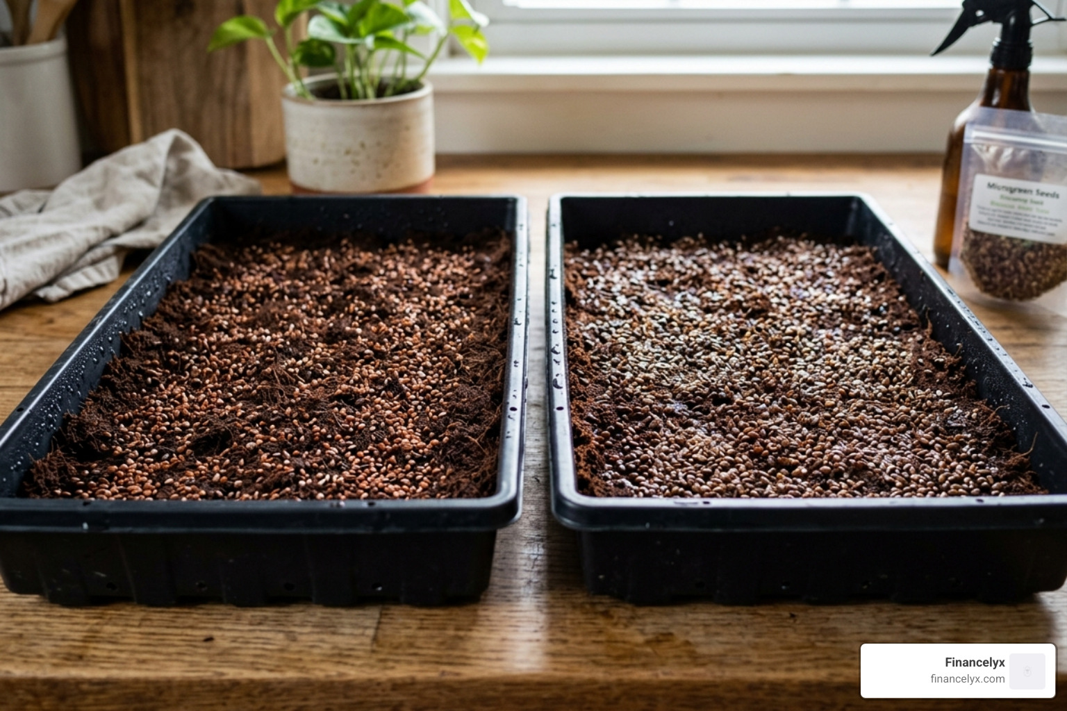 Standard 1020 trays with coco coir and seeds - growing microgreens for beginners