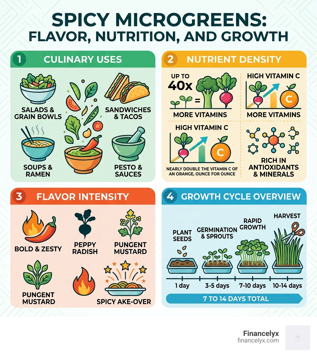 Spicy microgreens culinary uses, nutrient density, flavor intensity, and growth cycle overview - spicy microgreens recipe
