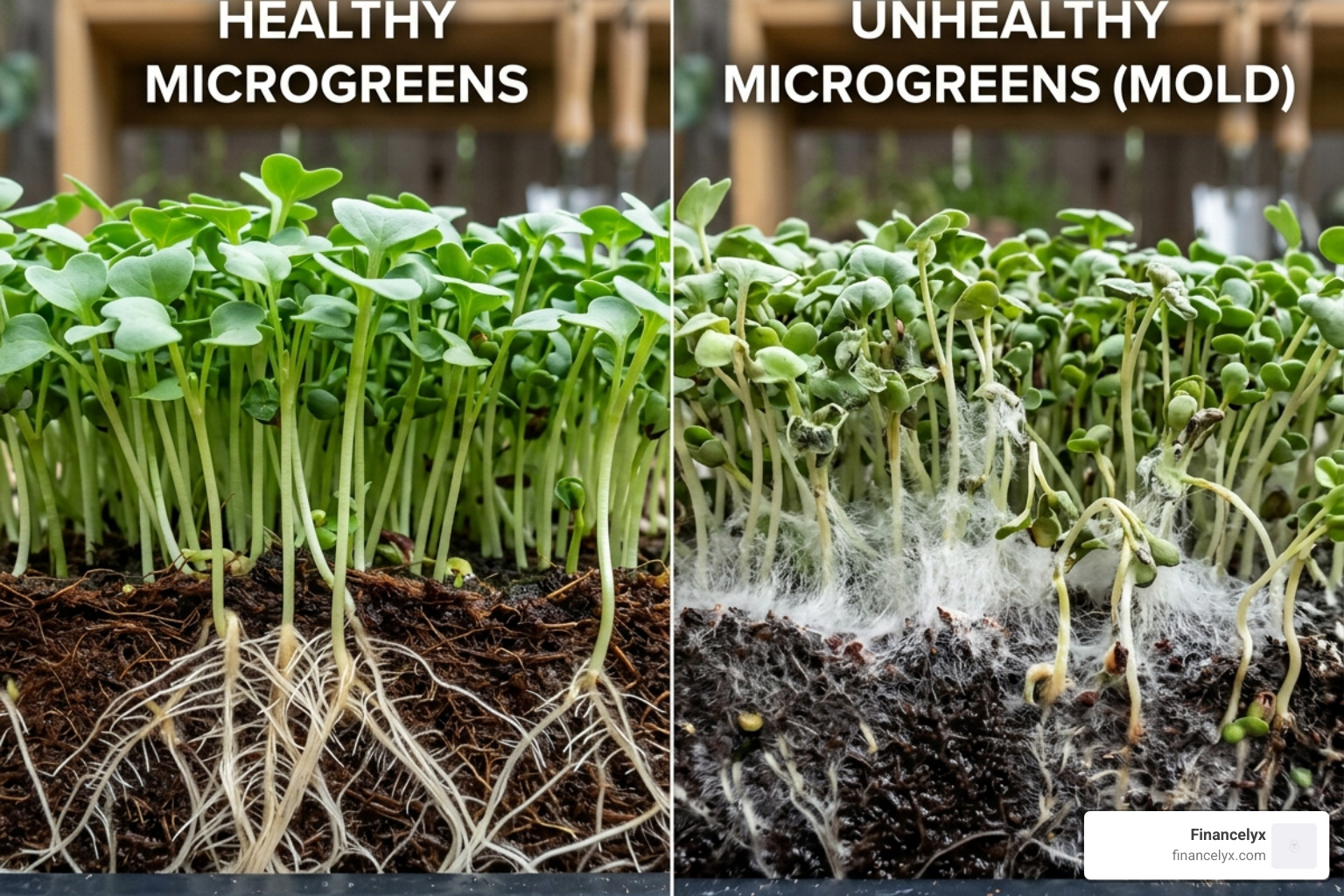 microgreens healthy root hairs vs white fuzzy mold - microgreens dehumidifier airflow control