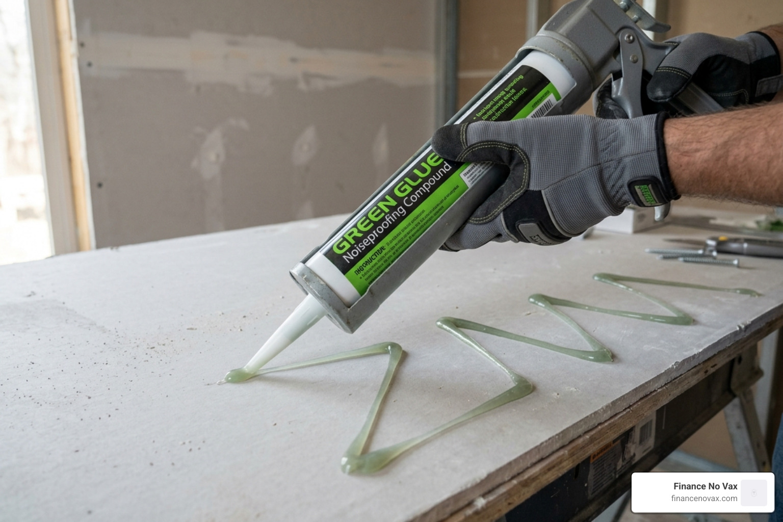 Installation of a second layer of drywall with Green Glue being applied in a random pattern - drywall for soundproofing a