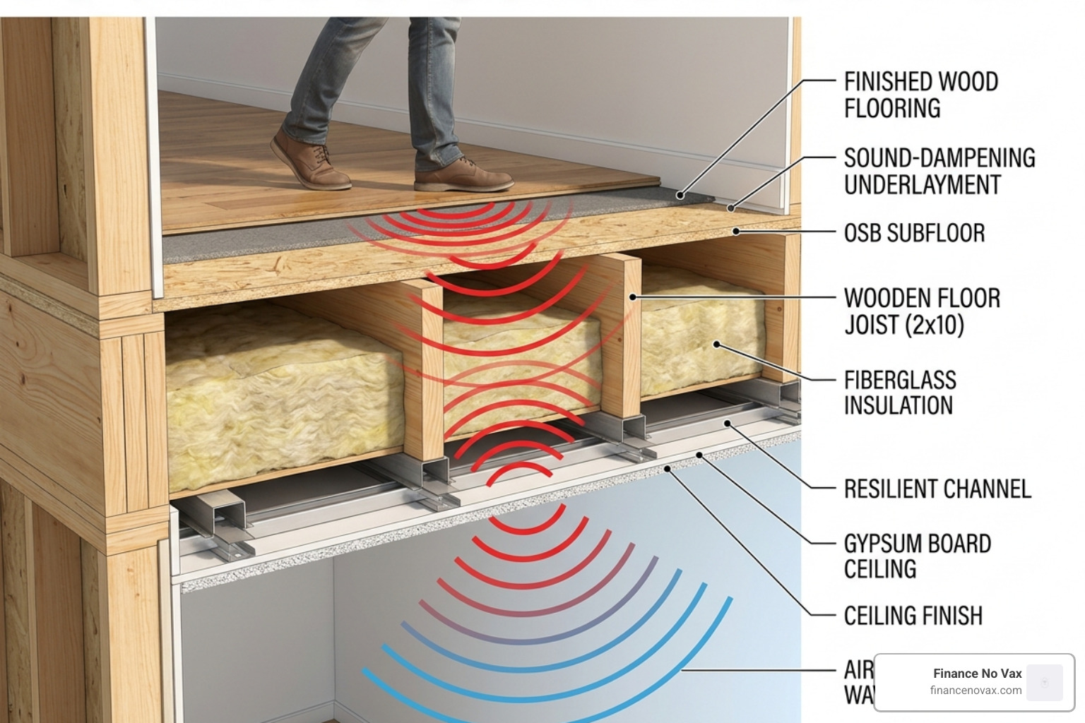 Sound waves traveling through floor joists and ceiling materials - best way to soundproof a ceiling
