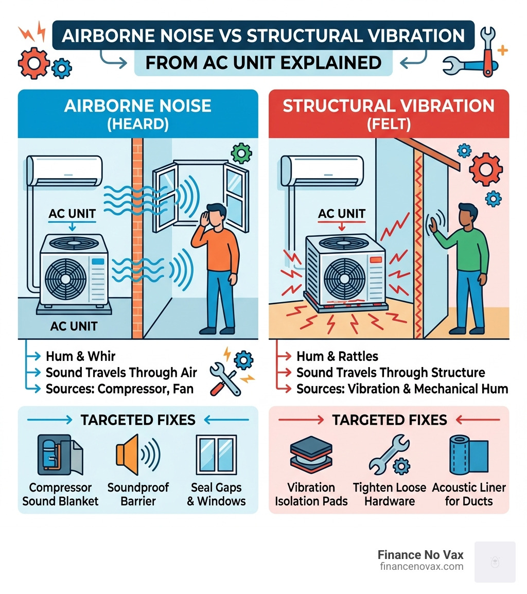 Airborne noise vs structural vibration from AC unit explained - soundproofing noisy ac unit infographic 