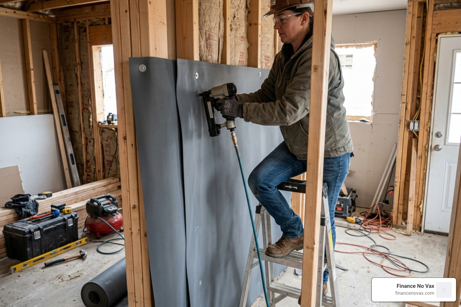Installation of mass-loaded vinyl on a wall frame - sound blocking drywall systems
