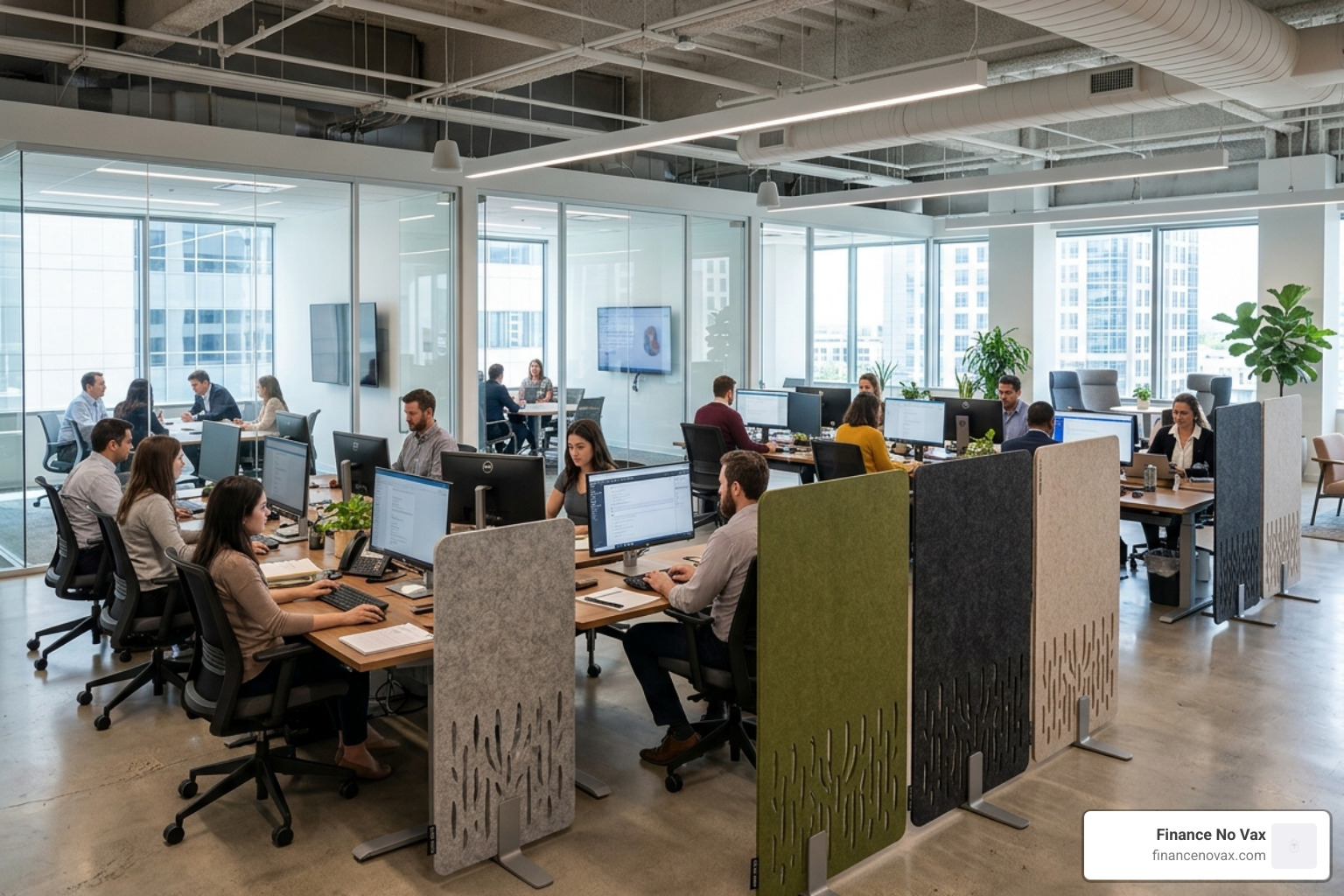 freestanding PET felt panels in a modern office - soundproofing office partition walls