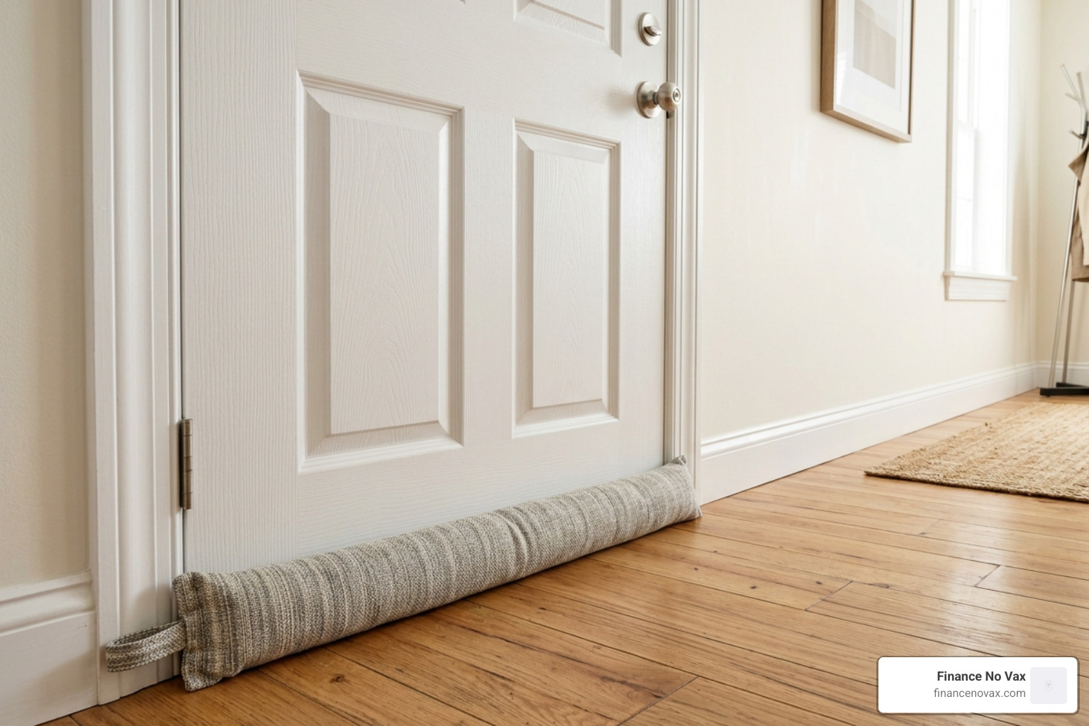 A clean, well-maintained fabric door draft stopper sitting perfectly against a door - door draft stopper