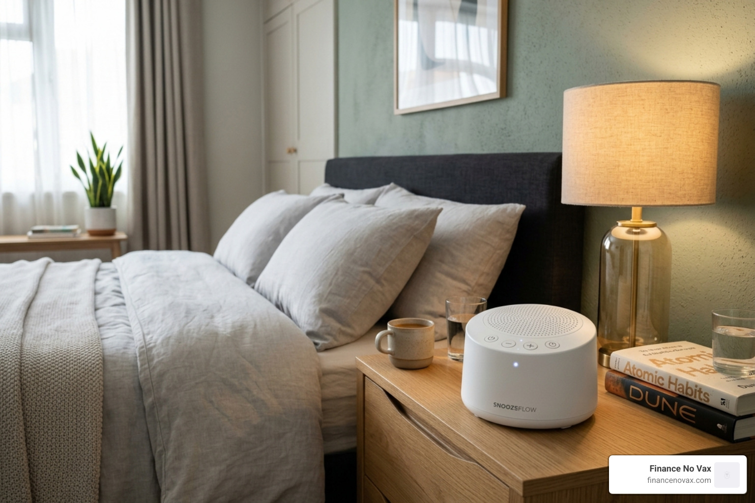 A high-tech white noise machine on a bedside table - how to drown out neighbors music A high-tech white noise machine on a bedside table - how to drown out neighbors music