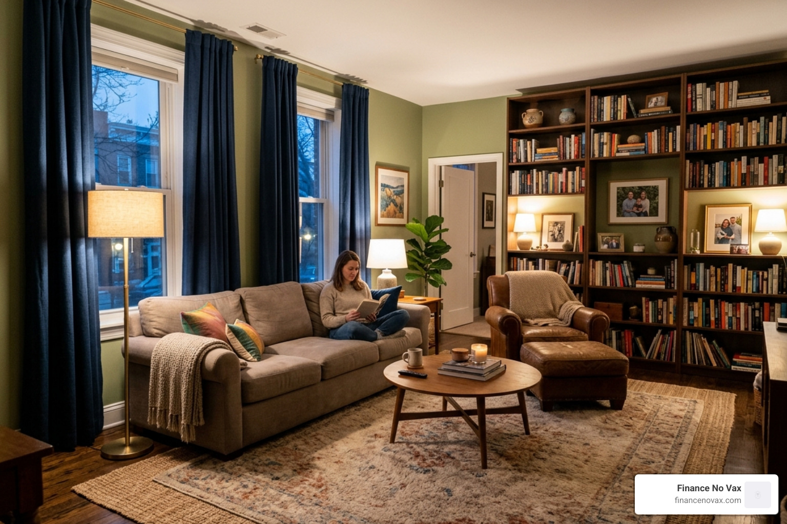 A cozy apartment room featuring thick rugs and heavy curtains for soundproofing - apartment noise complaint solutions