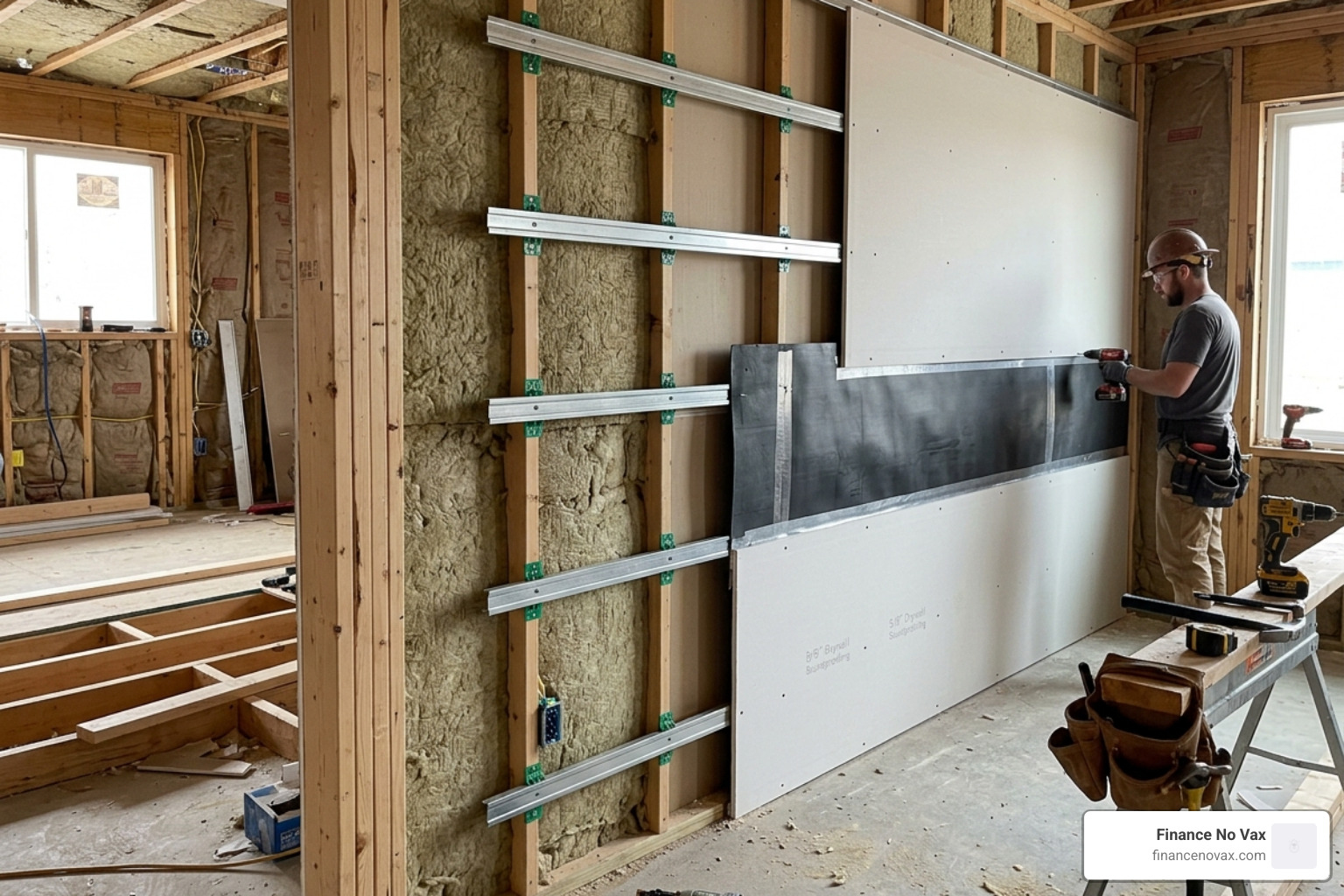 Staggered stud wall construction for maximum sound isolation - drum room soundproofing