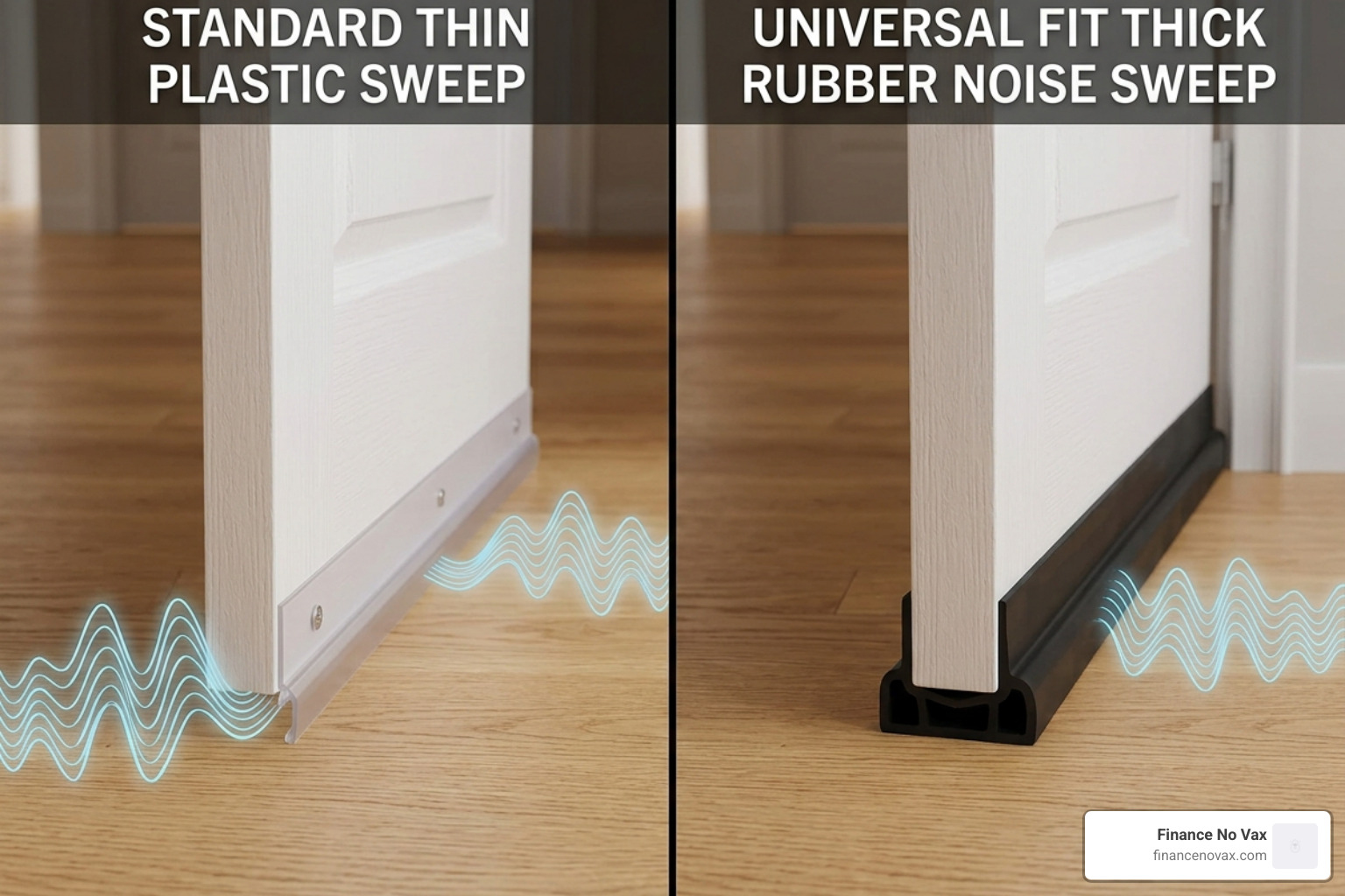 Comparing standard vs universal sweeps for gap sealing - universal fit noise door sweep Comparing standard vs universal sweeps for gap sealing - universal fit noise door sweep