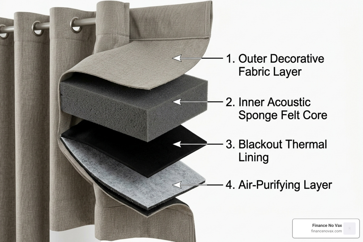 cross-section of a 4-layer soundproof curtain showing sponge felt and lining - curtains to reduce noise cross-section of a 4-layer soundproof curtain showing sponge felt and lining - curtains to reduce noise