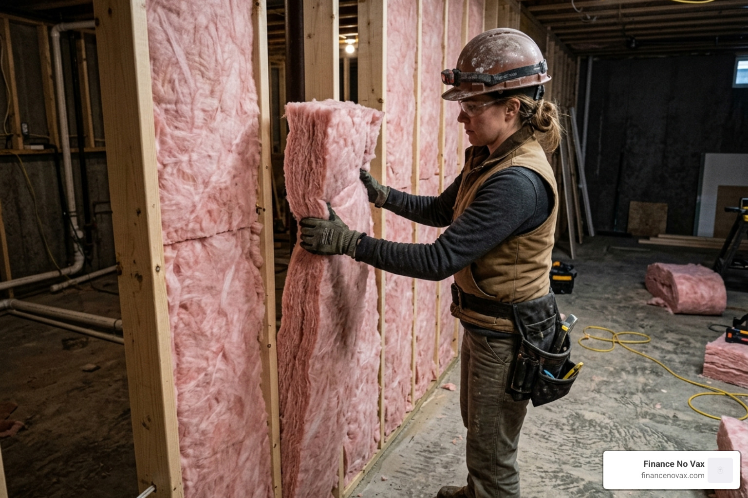 mineral wool batts being installed in basement wall studs - best way to soundproof basement