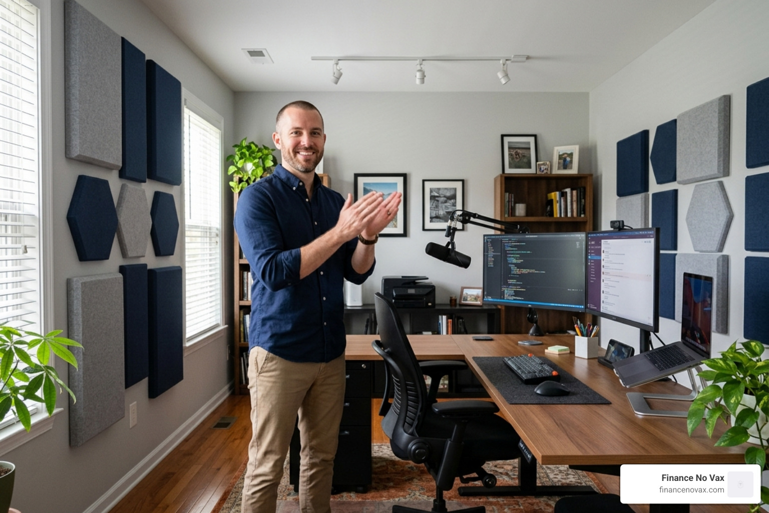 home office with panels at first reflection points - home office soundproofing panels