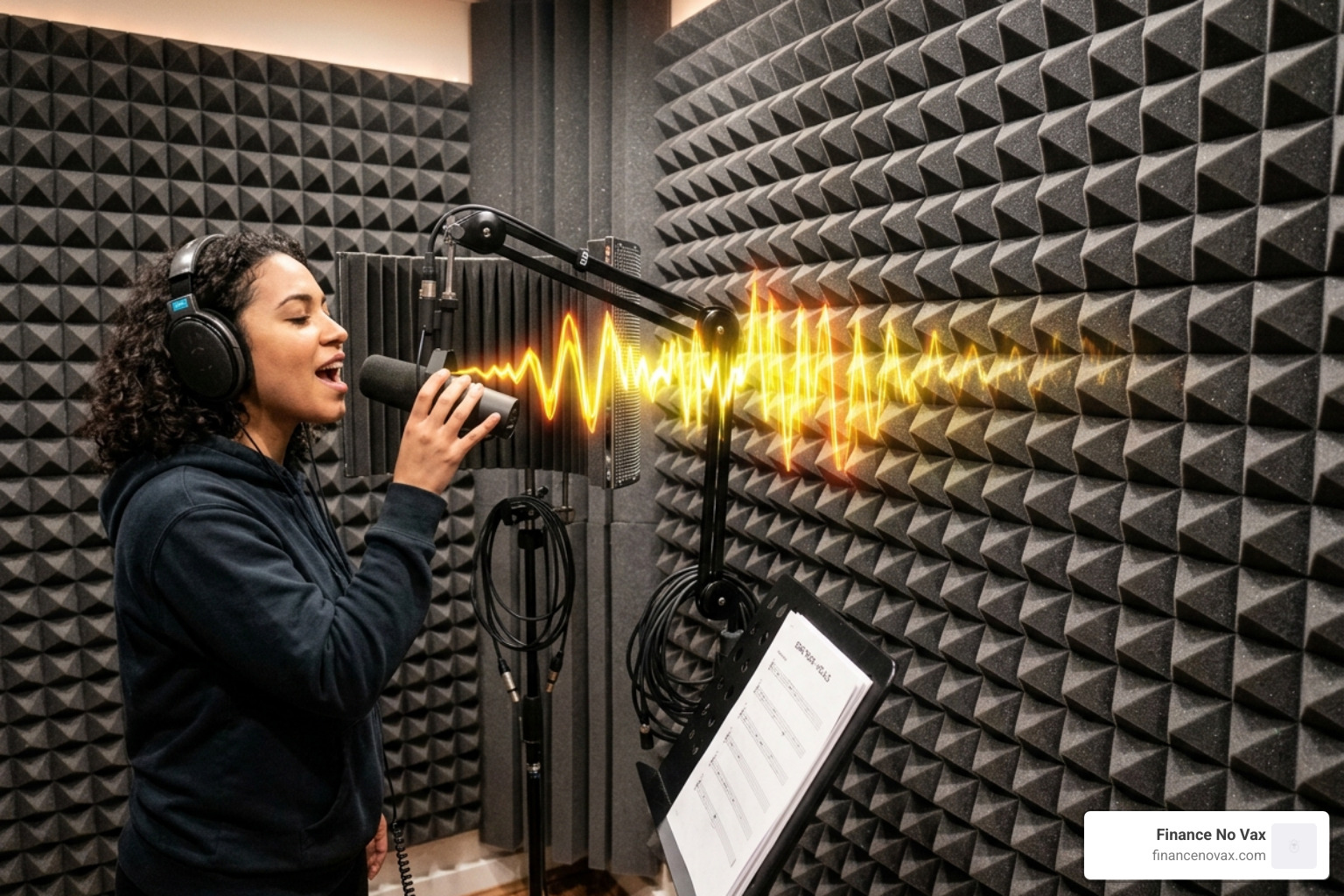 Sound waves being absorbed by acoustic foam inside a booth - sound booth recording