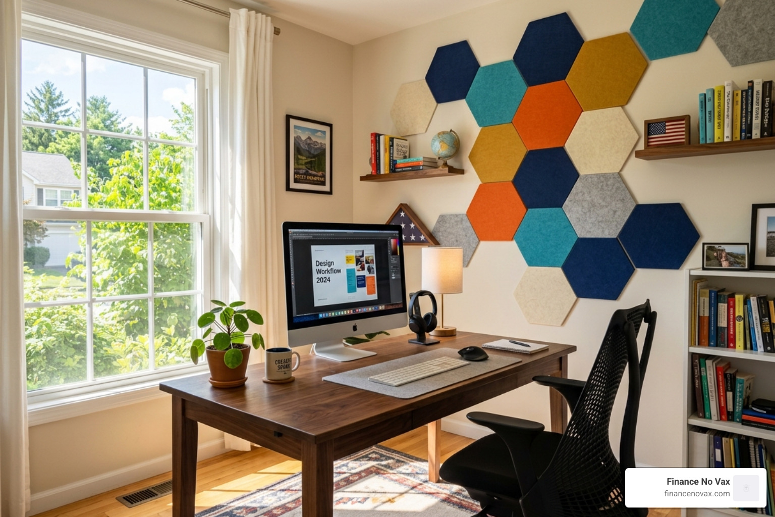 treated home office setup with acoustic panels on walls and a desk - soundproof room kit