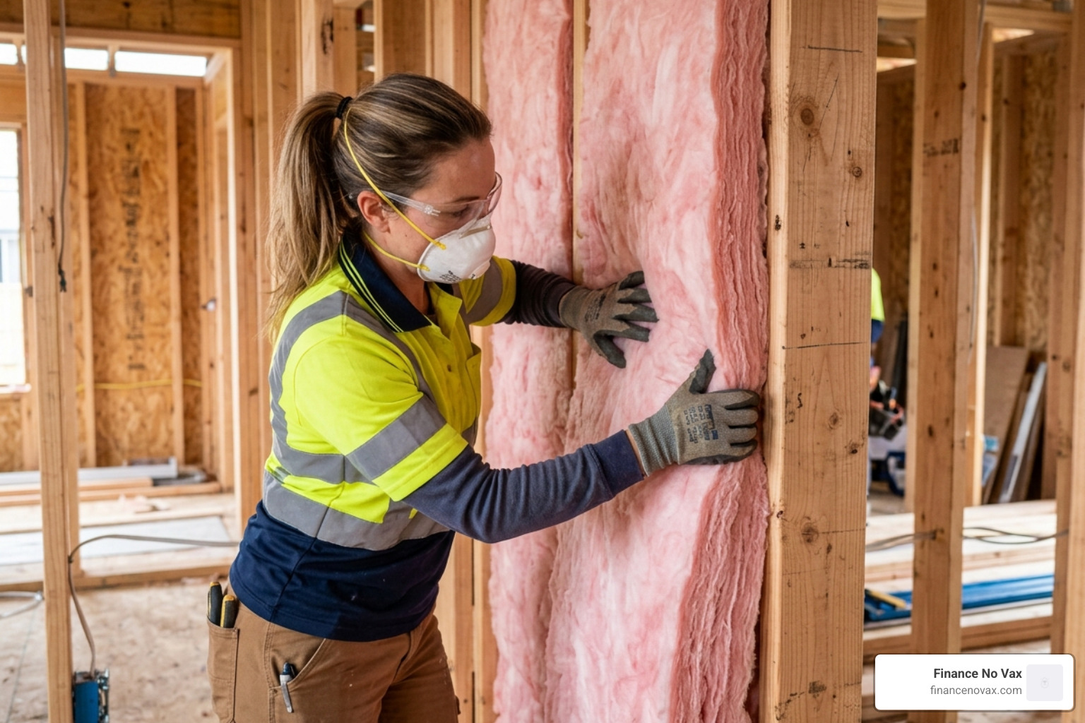 professional installer fitting insulation batts into a wall cavity - best insulation for walls for sound