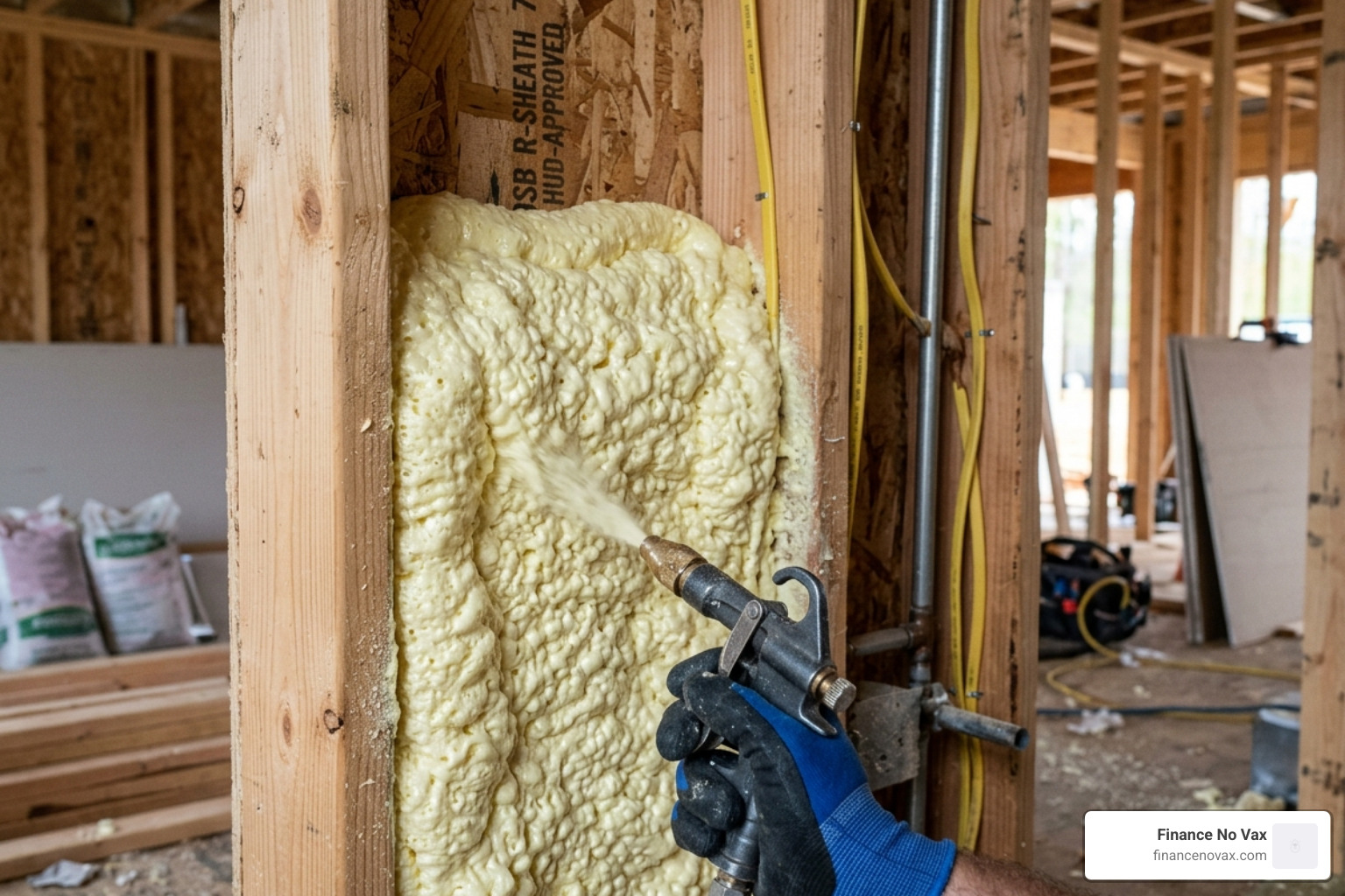 open-cell spray foam expanding in a wall cavity - best insulation for walls for sound