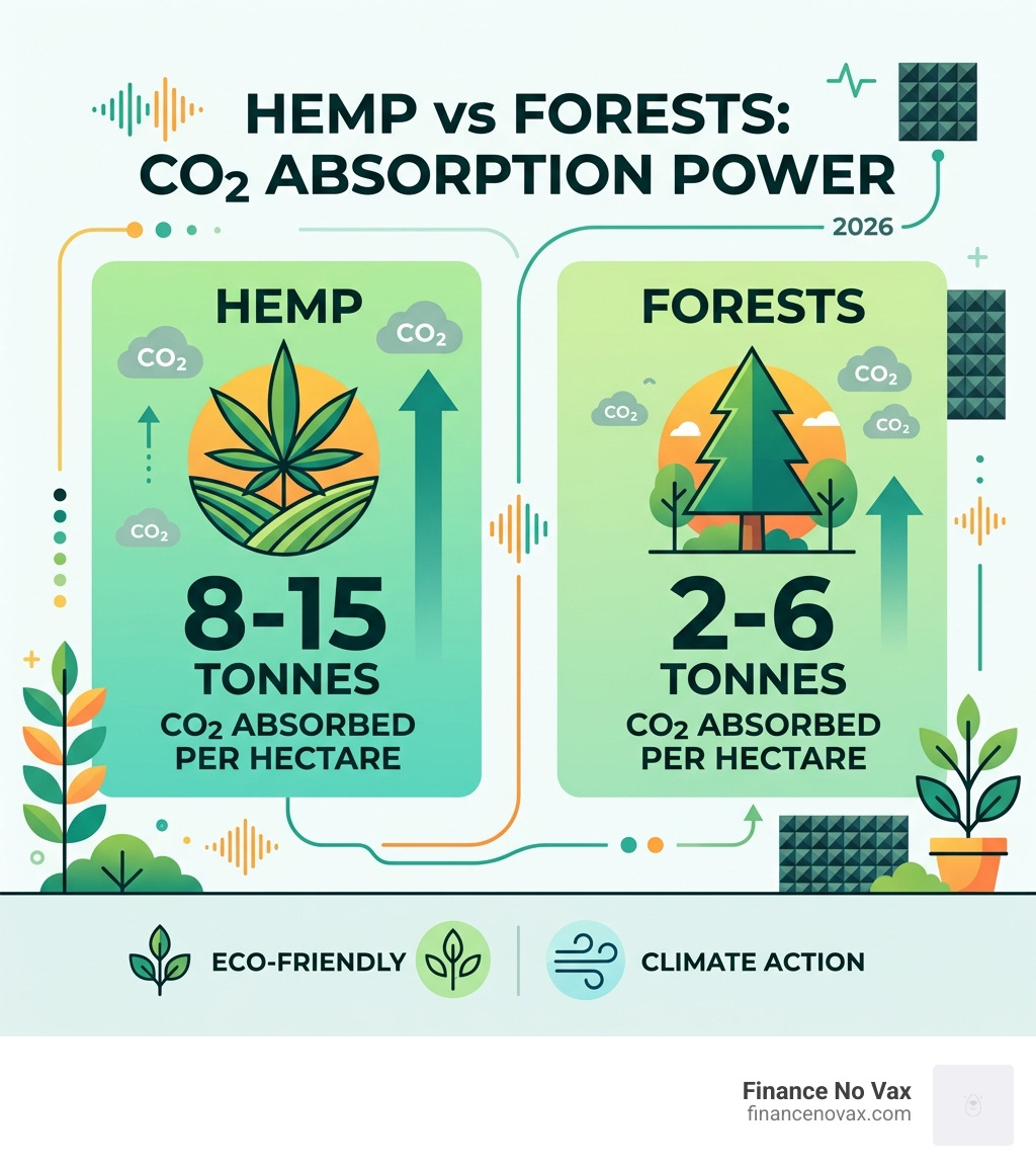 Stat showing hemp absorbs 8-15 tonnes of CO2 per hectare vs forests at 2-6 tonnes - eco friendly soundproof walls