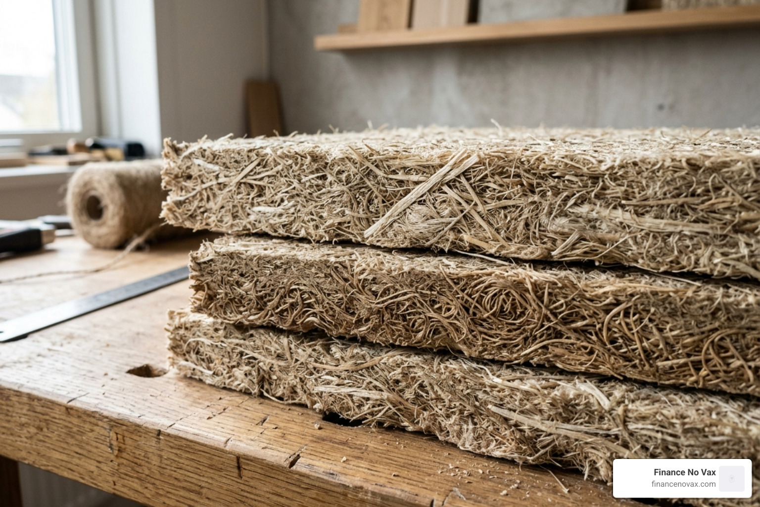 Raw hemp and wood wool acoustic panels showing natural texture - eco friendly soundproof walls
