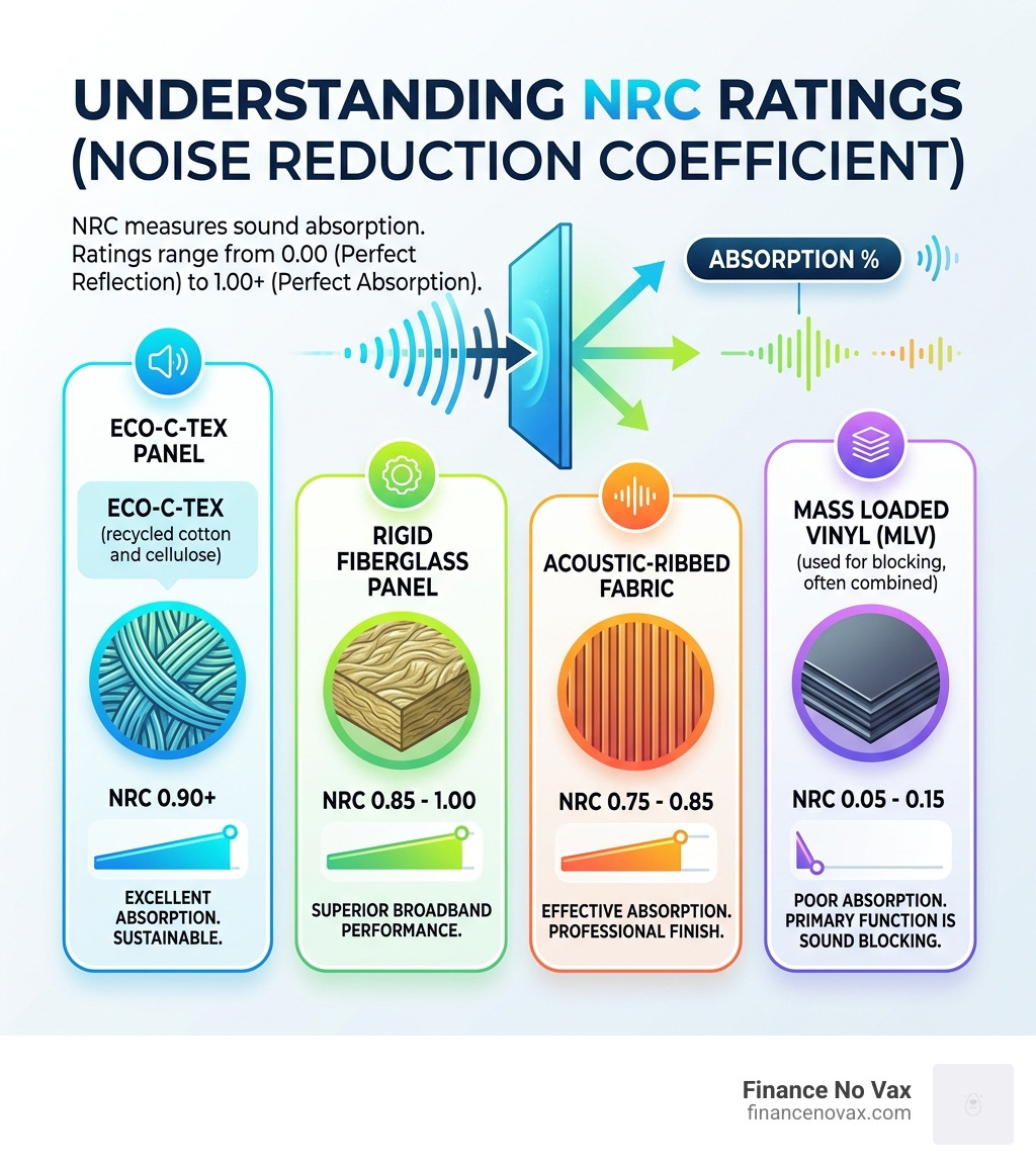 Infographic showing NRC ratings of different materials - portable soundproofing kit room infographic 