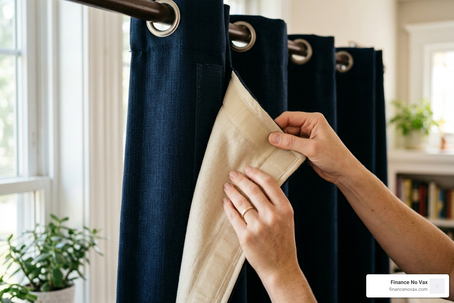 person detaching a curtain liner for cleaning - soundproof blackout curtains