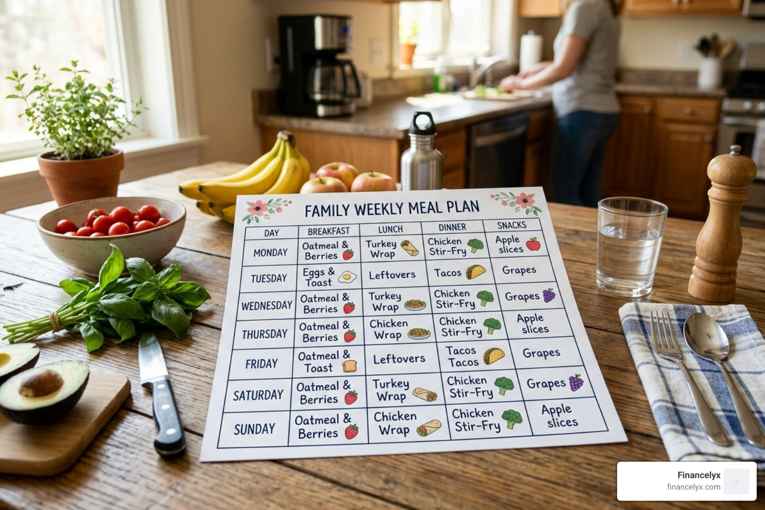 structured weekly meal calendar - nutrient-dense meal plan
