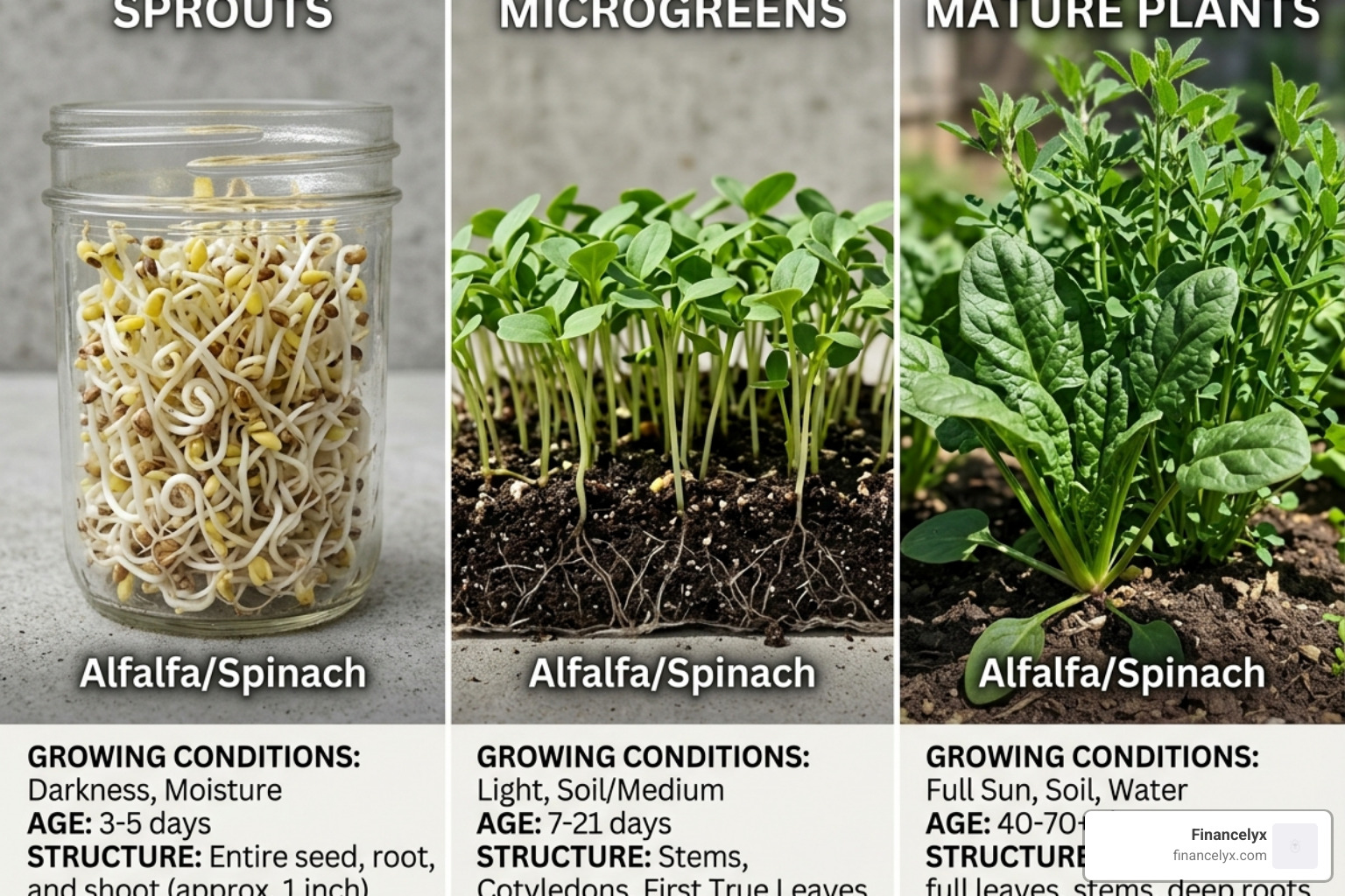 Comparing the physical structures of sprouts, microgreens, and mature plants - microgreens uses and benefits