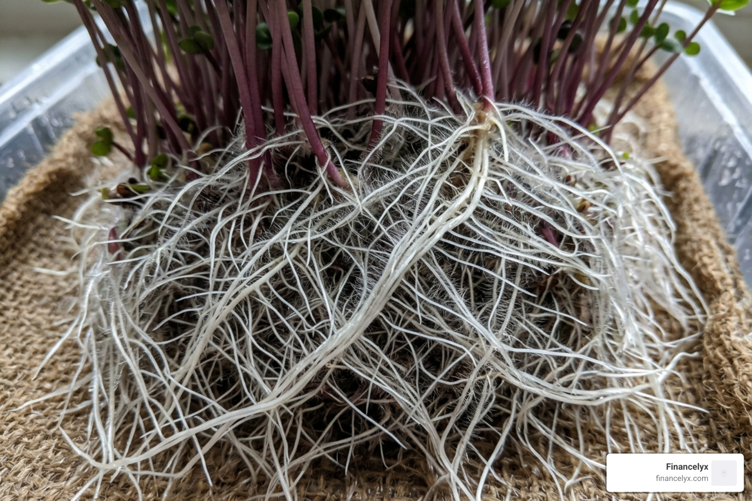 healthy microgreen root systems showing white root hairs - radish microgreens fertilizer recipe