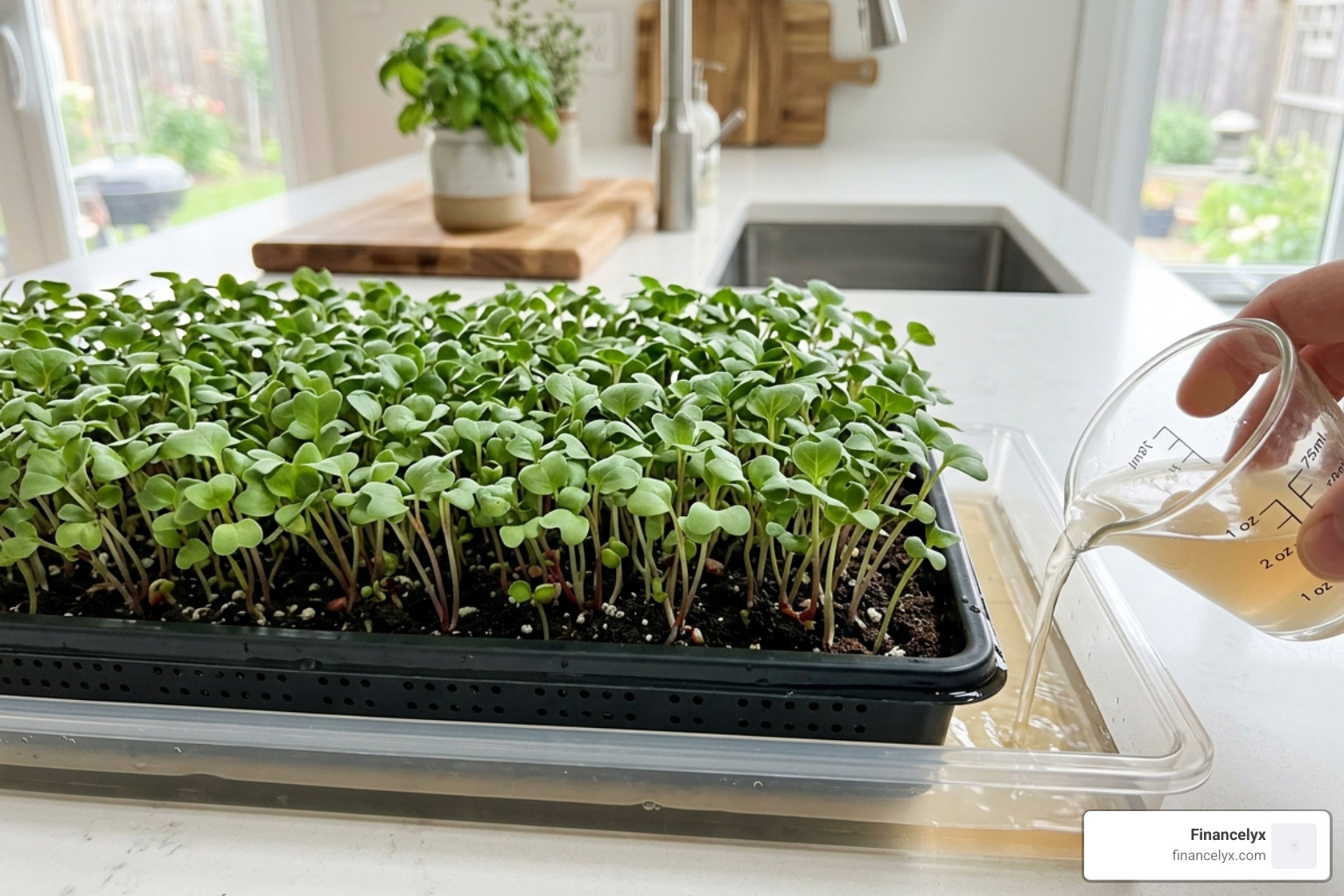 Bottom watering technique for microgreen trays - radish microgreens fertilizer recipe