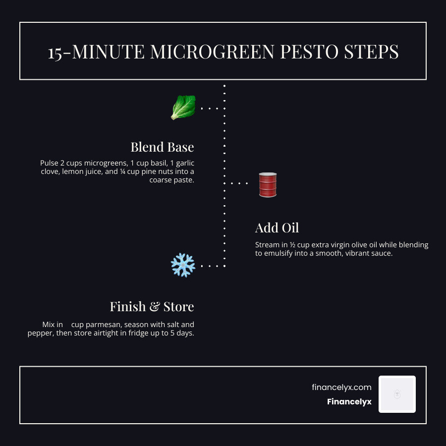 15-minute microgreen pesto preparation process steps and key ingredients - microgreen pesto recipe infographic 15-minute microgreen pesto preparation process steps and key ingredients - microgreen pesto recipe infographic