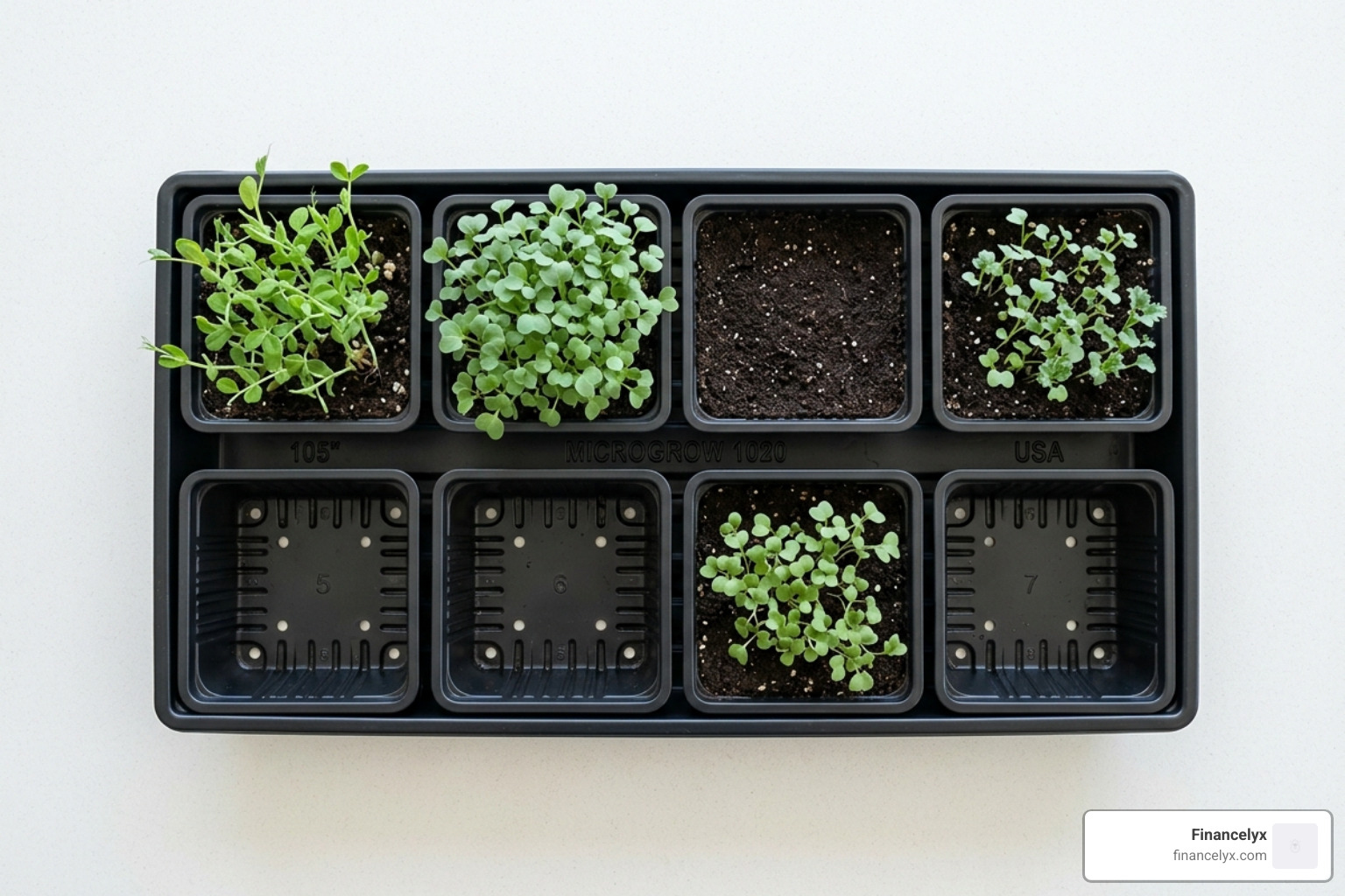 Eight 5x5 trays nested perfectly inside a single 1020 shallow tray - 5x5 microgreen trays