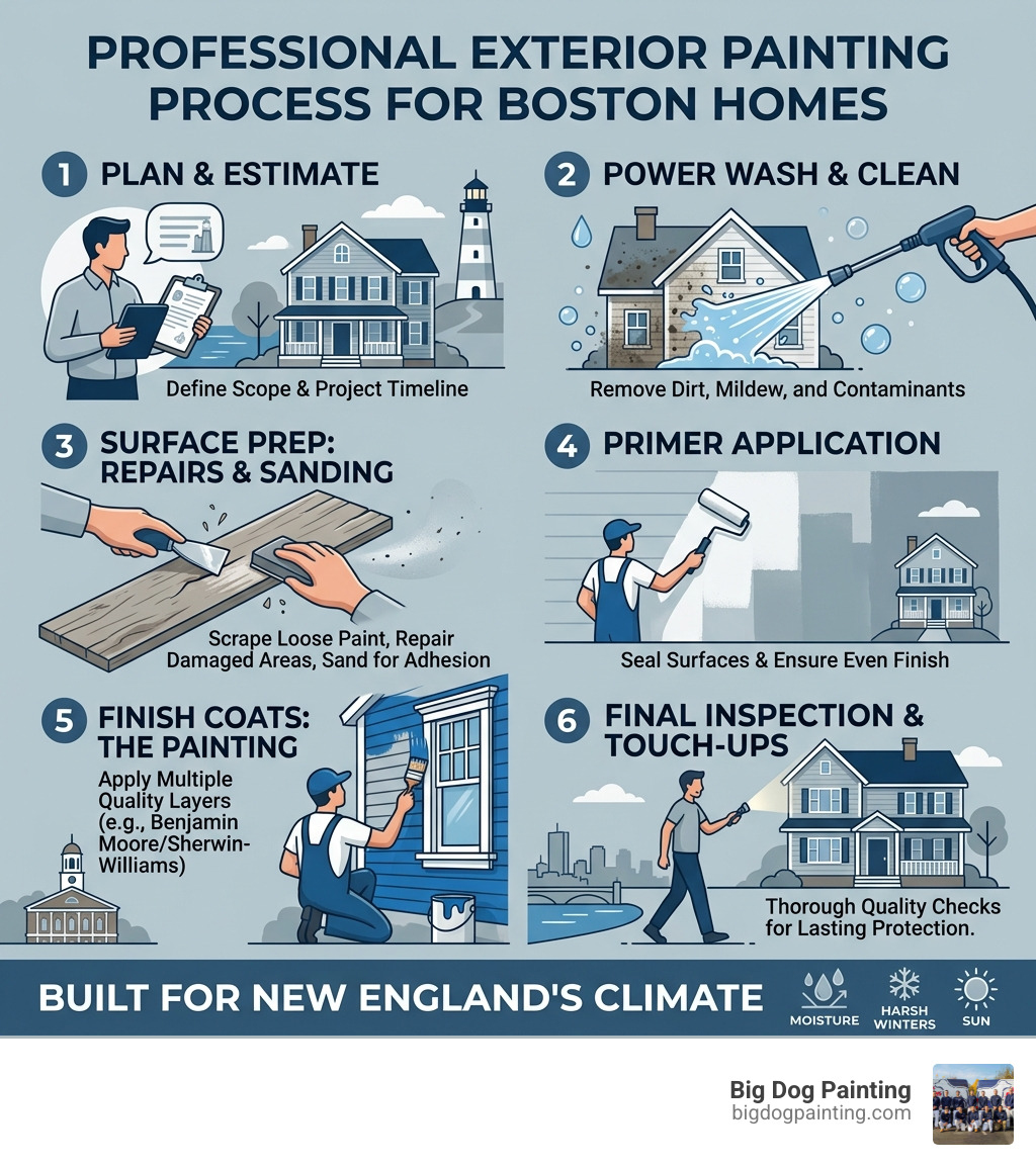 Infographic showing the professional exterior painting process steps for Boston homes - exterior house painting Boston