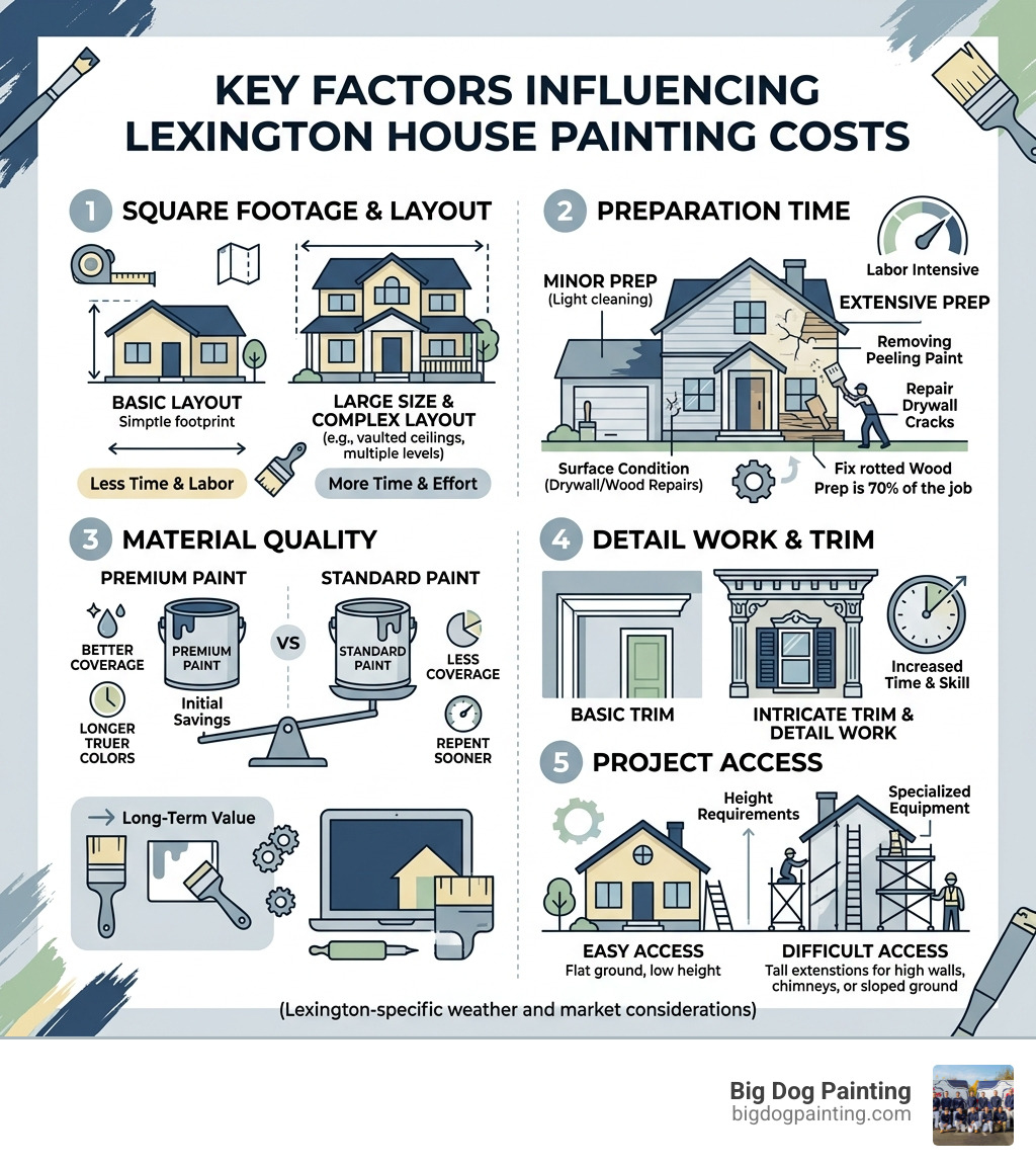 Infographic showing cost factors for Lexington house painting projects - house painters in Lexington infographic 