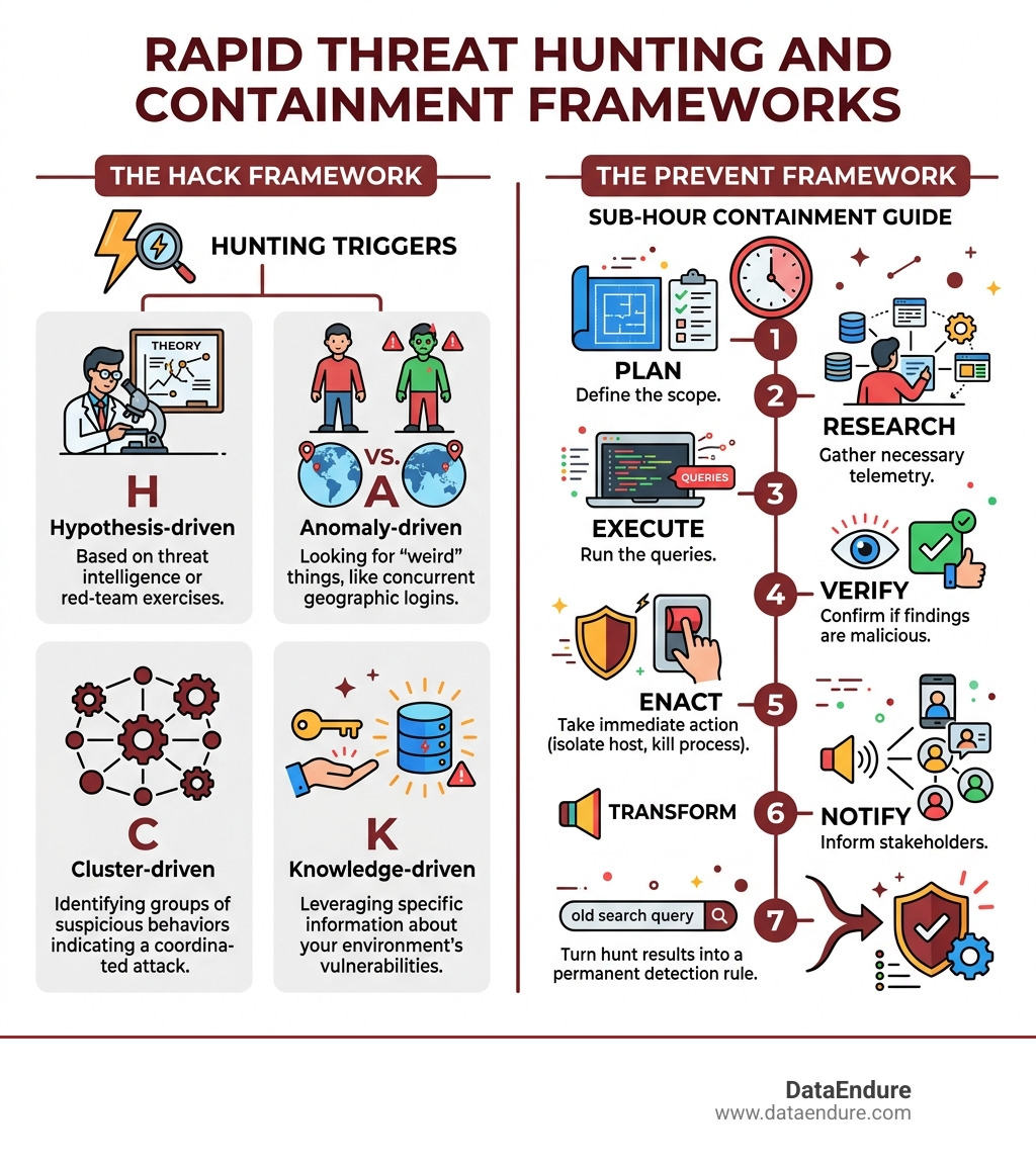 The HACK and PREVENT frameworks for rapid threat hunting and containment - breach hunting in minutes infographic The HACK and PREVENT frameworks for rapid threat hunting and containment - breach hunting in minutes infographic