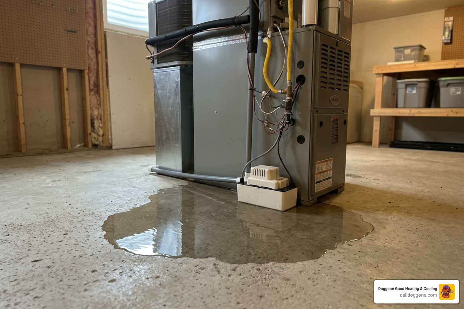 water pooling around a furnace or AC unit due to pump failure -   condensate pump repair