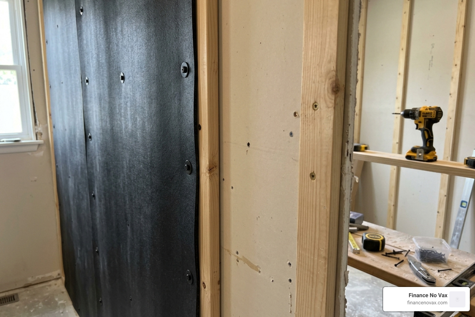 Furring strip method on existing drywall for MLV installation - mass loaded vinyl walls